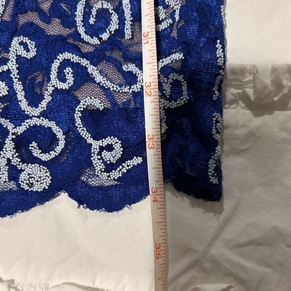 Cache women blue sleeveless lace Bodycon dress beaded sequins small EUC lined - Picture 8 of 12